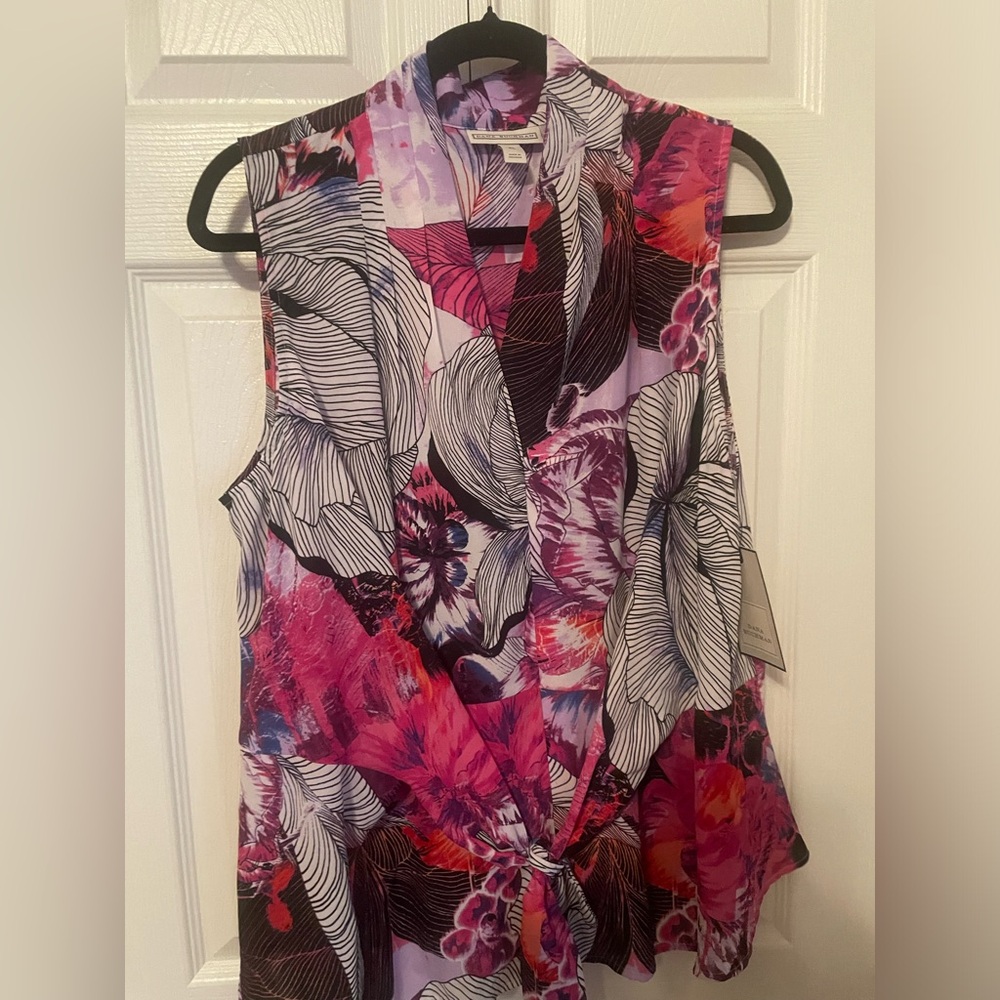 Dana Buchman Asymmetrical Pink and Red Blouse